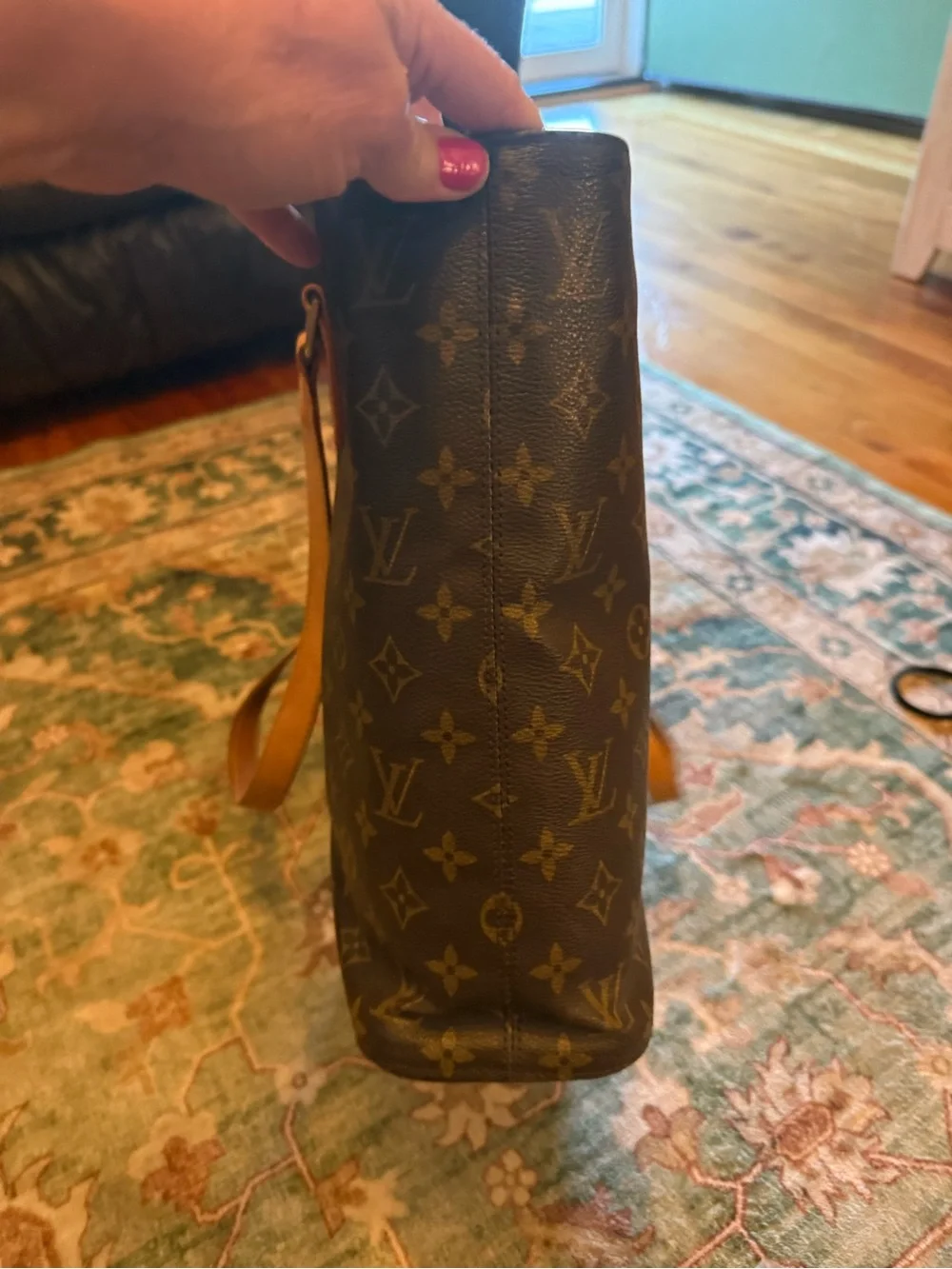 Louis Vuitton Brown Monogram Canvas Tote with Tan Leather Straps